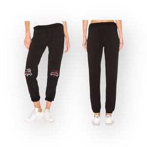 Rare: Lauren Moshi ☻︎ Gia Love Hate Tattoo Style Embroidery Sweatpants ☻︎ Black